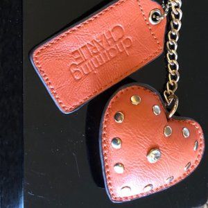 Charming Charlie Vintage Rare Leather Stud Heart Keychain Charm